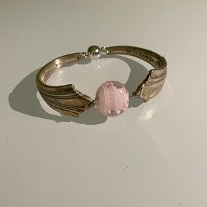 silver bracelet with pink glass and magnetic clasp
